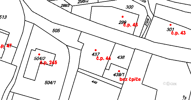 Těškovice 44 na parcele st. 437 v KÚ Těškovice, Katastrální mapa