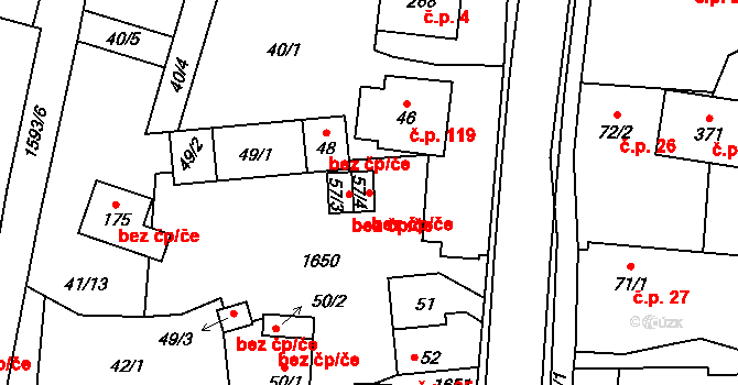 Ústí 45686891 na parcele st. 57/4 v KÚ Ústí u Vsetína, Katastrální mapa