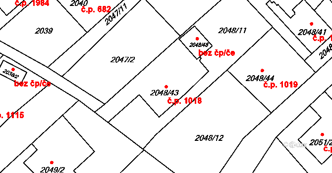 Hlučín 1018 na parcele st. 2048/43 v KÚ Hlučín, Katastrální mapa
