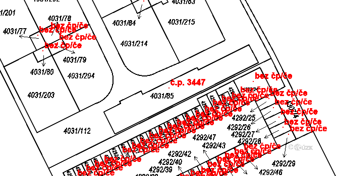 Strašnice 3447, Praha na parcele st. 4031/85 v KÚ Strašnice, Katastrální mapa