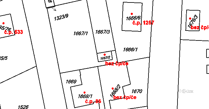 Havířov 49172891 na parcele st. 1667/2 v KÚ Šumbark, Katastrální mapa