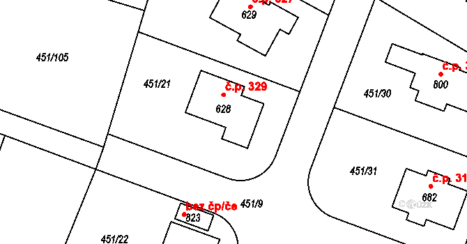 Horoušánky 329, Horoušany na parcele st. 628 v KÚ Horoušany, Katastrální mapa