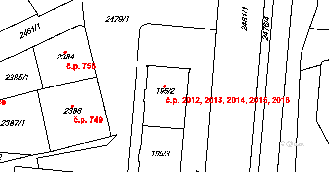 Horní Litvínov 2012,2013,2014,2015,, Litvínov na parcele st. 195/2 v KÚ Horní Litvínov, Katastrální mapa
