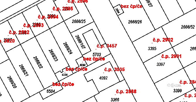 Břeclav 3457 na parcele st. 5703 v KÚ Břeclav, Katastrální mapa
