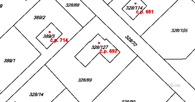 Krmelín 692 na parcele st. 328/127 v KÚ Krmelín, Katastrální mapa
