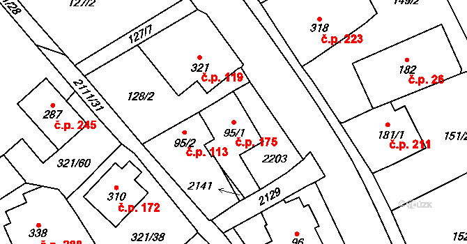 Svratouch 175 na parcele st. 95/1 v KÚ Svratouch, Katastrální mapa