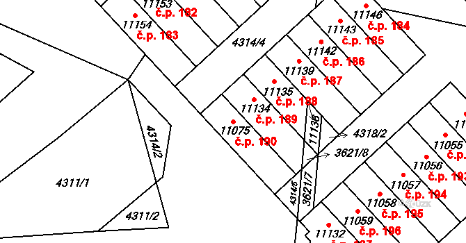 Cihelna 190, Pardubice na parcele st. 11075 v KÚ Pardubice, Katastrální mapa