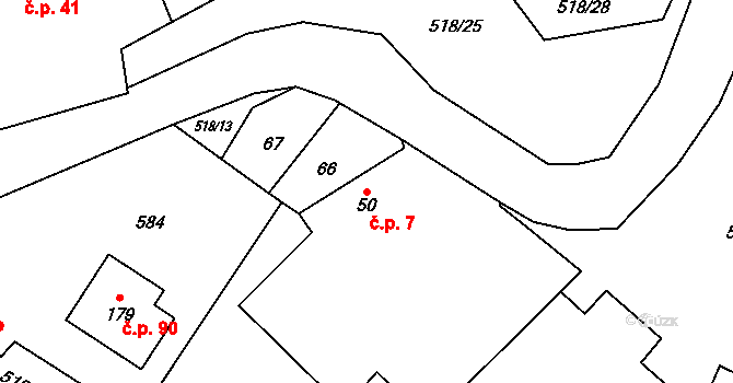 Jenišovice 7 na parcele st. 50 v KÚ Jenišovice u Chrudimi, Katastrální mapa