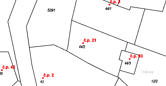 Městec 21, Chroustovice na parcele st. 44/2 v KÚ Městec, Katastrální mapa