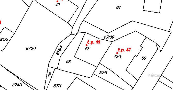 Blatno 19, Hlinsko na parcele st. 42 v KÚ Blatno u Hlinska, Katastrální mapa