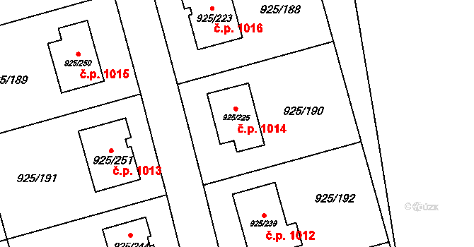 Srubec 1014 na parcele st. 925/225 v KÚ Srubec, Katastrální mapa