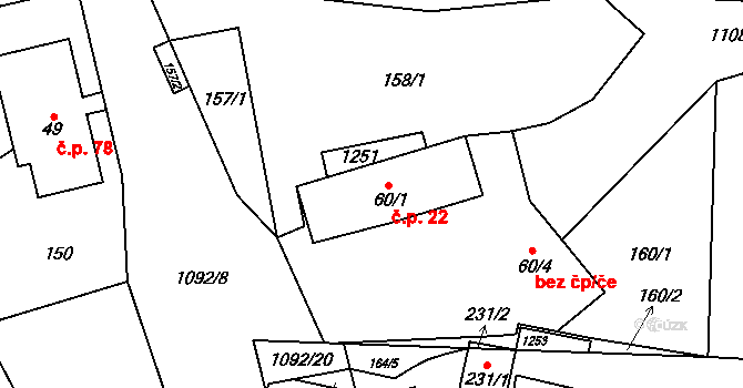 Velká Skrovnice 22 na parcele st. 60/1 v KÚ Velká Skrovnice, Katastrální mapa