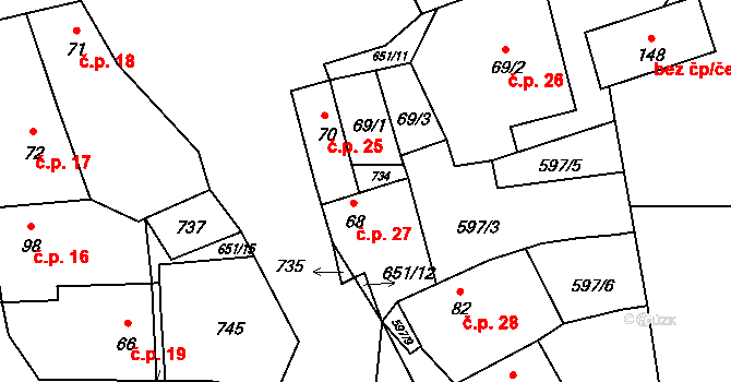 Kutrovice 27 na parcele st. 68 v KÚ Kutrovice, Katastrální mapa