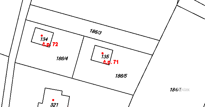 Zlončice 71 na parcele st. 135 v KÚ Zlončice, Katastrální mapa