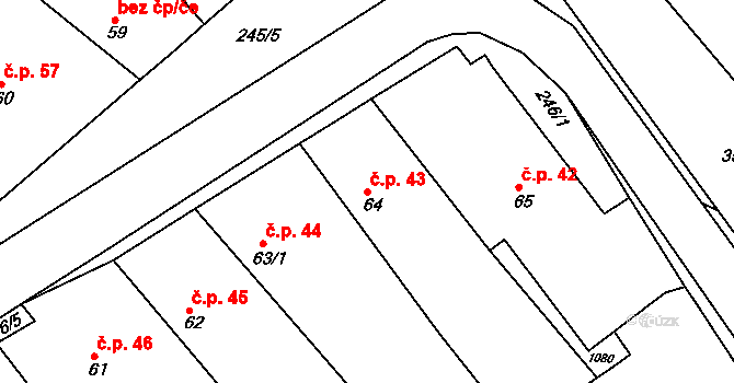 Konětopy 43 na parcele st. 64 v KÚ Konětopy, Katastrální mapa