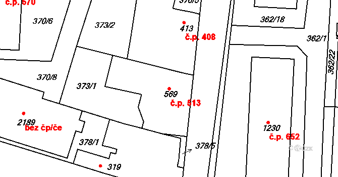 Neratovice 513 na parcele st. 569 v KÚ Neratovice, Katastrální mapa