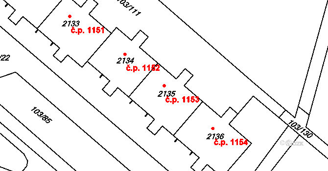 Neratovice 1153 na parcele st. 2135 v KÚ Neratovice, Katastrální mapa