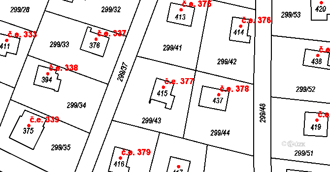 Černolice 377 na parcele st. 415 v KÚ Černolice, Katastrální mapa