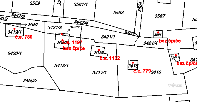 Černošice 1132 na parcele st. 3417/2 v KÚ Černošice, Katastrální mapa
