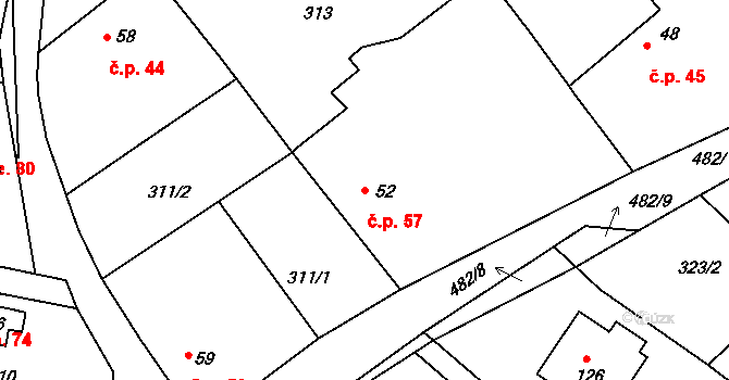 Červené Záhoří 57, Chotoviny na parcele st. 52 v KÚ Červené Záhoří, Katastrální mapa