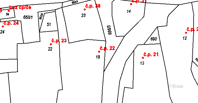 Stanětice 22, Zahořany na parcele st. 19 v KÚ Stanětice, Katastrální mapa