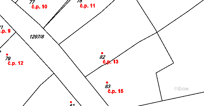 Hrádek 13 na parcele st. 82 v KÚ Hrádek u Sušice, Katastrální mapa