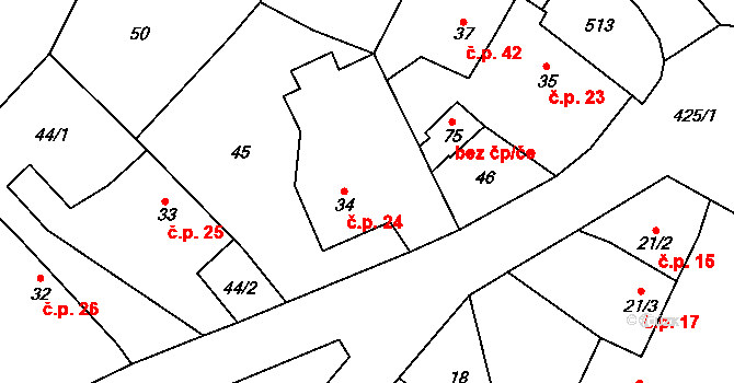 Velichovky 24 na parcele st. 34 v KÚ Velichovky, Katastrální mapa