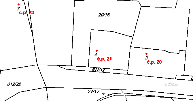 Rosice 21, Pardubice na parcele st. 4 v KÚ Rosice nad Labem, Katastrální mapa