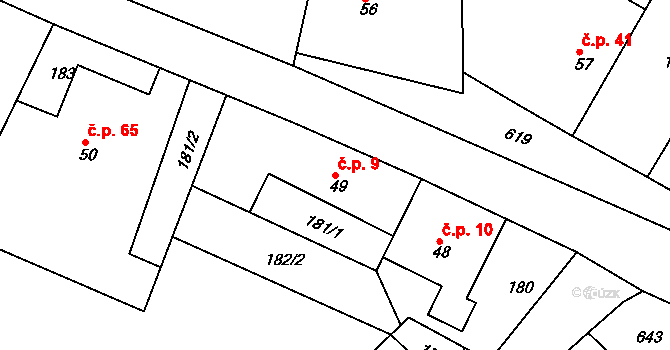 Zdechovice 9 na parcele st. 49 v KÚ Zdechovice, Katastrální mapa