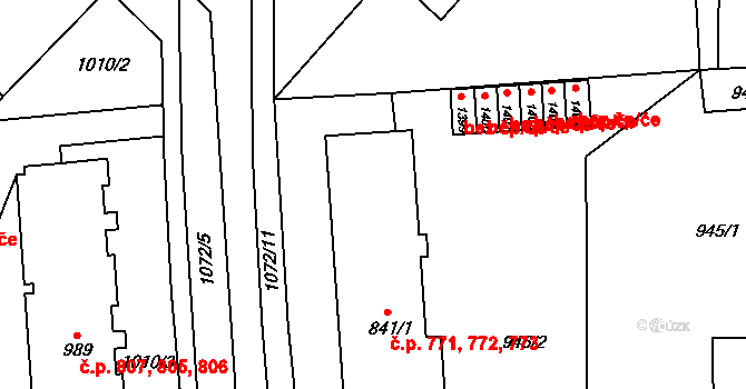 Svítkov 771,772,773, Pardubice na parcele st. 841/1 v KÚ Svítkov, Katastrální mapa