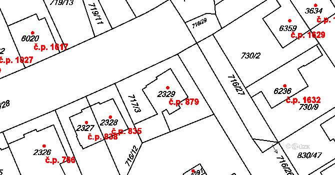 Bílé Předměstí 879, Pardubice na parcele st. 2329 v KÚ Pardubice, Katastrální mapa