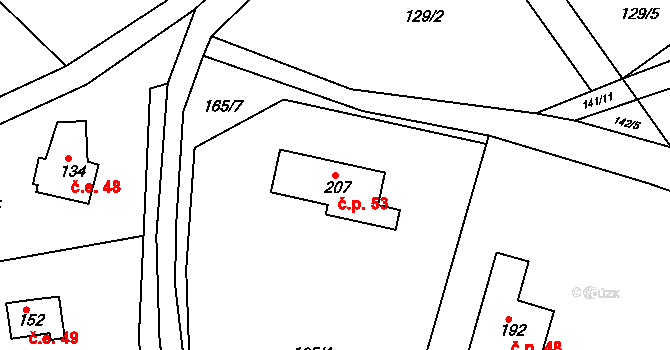 Neratov 53 na parcele st. 207 v KÚ Neratov, Katastrální mapa
