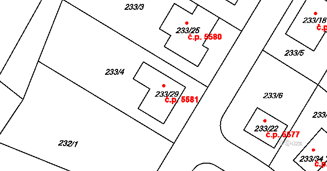 Helenín 5581, Jihlava na parcele st. 233/29 v KÚ Helenín, Katastrální mapa