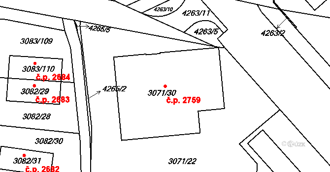 Dejvice 2759, Praha na parcele st. 3071/30 v KÚ Dejvice, Katastrální mapa