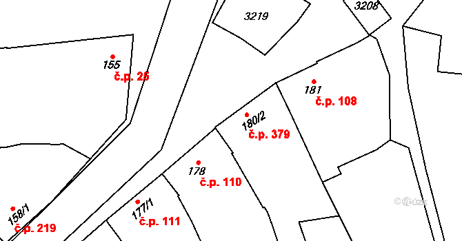 Žeravice 379 na parcele st. 180/2 v KÚ Žeravice u Kyjova, Katastrální mapa