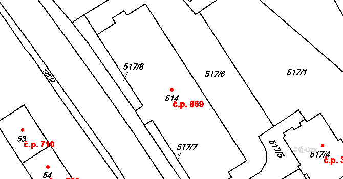 Kopřivnice 869 na parcele st. 514 v KÚ Kopřivnice, Katastrální mapa