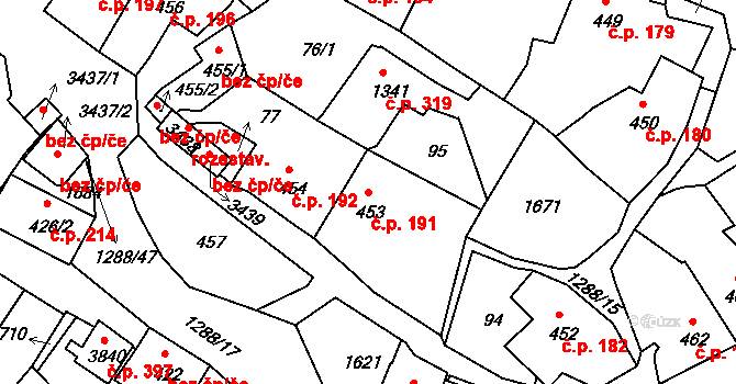 Plešivec 191, Český Krumlov na parcele st. 453 v KÚ Český Krumlov, Katastrální mapa
