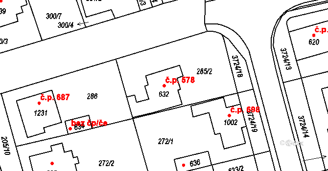 Žirovnice 578 na parcele st. 632 v KÚ Žirovnice, Katastrální mapa
