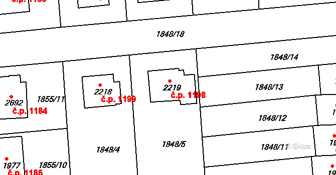 Humpolec 1198 na parcele st. 2219 v KÚ Humpolec, Katastrální mapa