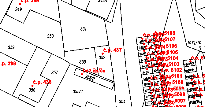 Kamenice nad Lipou 437 na parcele st. 352 v KÚ Kamenice nad Lipou, Katastrální mapa