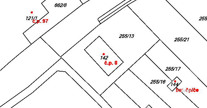 Liběšovice 8, Blšany na parcele st. 142 v KÚ Liběšovice, Katastrální mapa