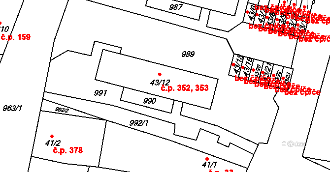Peruc 352,353 na parcele st. 43/12 v KÚ Peruc, Katastrální mapa