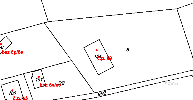 Osiky 69 na parcele st. 124 v KÚ Osiky, Katastrální mapa