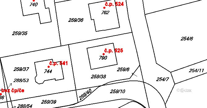 Vysoká nad Labem 525 na parcele st. 790 v KÚ Vysoká nad Labem, Katastrální mapa