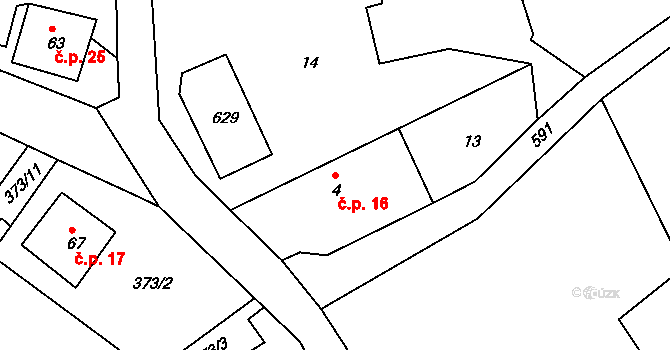 Druhanov 16 na parcele st. 4 v KÚ Druhanov, Katastrální mapa