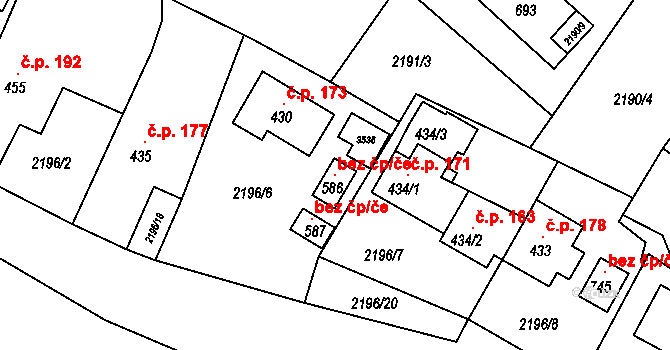 Lužná 96679891 na parcele st. 586 v KÚ Lužná u Vsetína, Katastrální mapa