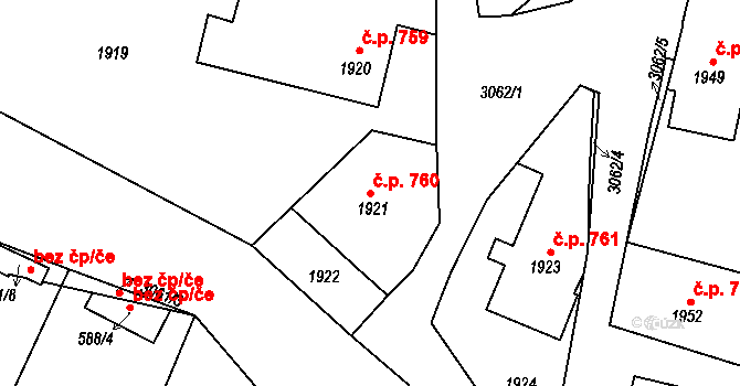 Rychnov nad Kněžnou 760 na parcele st. 1921 v KÚ Rychnov nad Kněžnou, Katastrální mapa