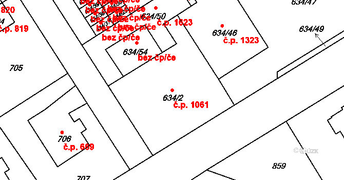 Rychnov nad Kněžnou 1061 na parcele st. 634/2 v KÚ Rychnov nad Kněžnou, Katastrální mapa