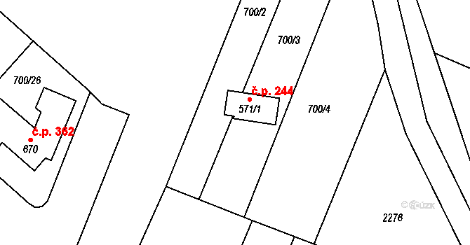 Strachotín 244 na parcele st. 571/1 v KÚ Strachotín, Katastrální mapa