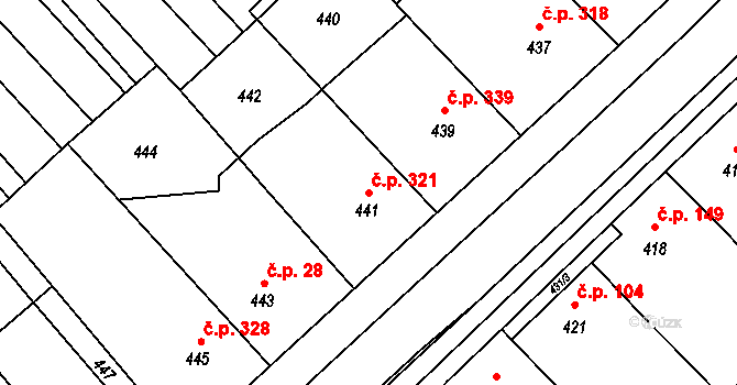 Týnec 321 na parcele st. 441 v KÚ Týnec na Moravě, Katastrální mapa